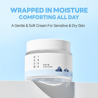 ROUND LAB 1025 Dokdo Cream - 48-Hour Deep Hydrating Face Moisturizer for Acne-Prone, Redness and Sensitive Skin with Ceramide, Skin Barrier Repair, Fragrance-Free, Korean Skin Care 2.71 Fl Oz