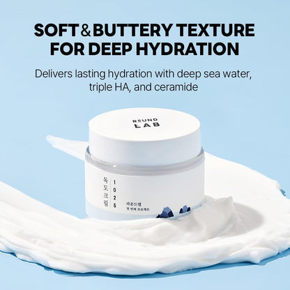 ROUND LAB 1025 Dokdo Cream - 48-Hour Deep Hydrating Face Moisturizer for Acne-Prone, Redness and Sensitive Skin with Ceramide, Skin Barrier Repair, Fragrance-Free, Korean Skin Care 2.71 Fl Oz