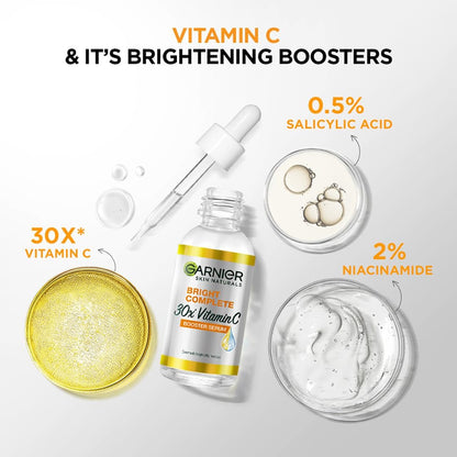 Garnier Bright Complete Vitamin C Booster Face Serum, 30ml – Brightening & Dark Spot Corrector