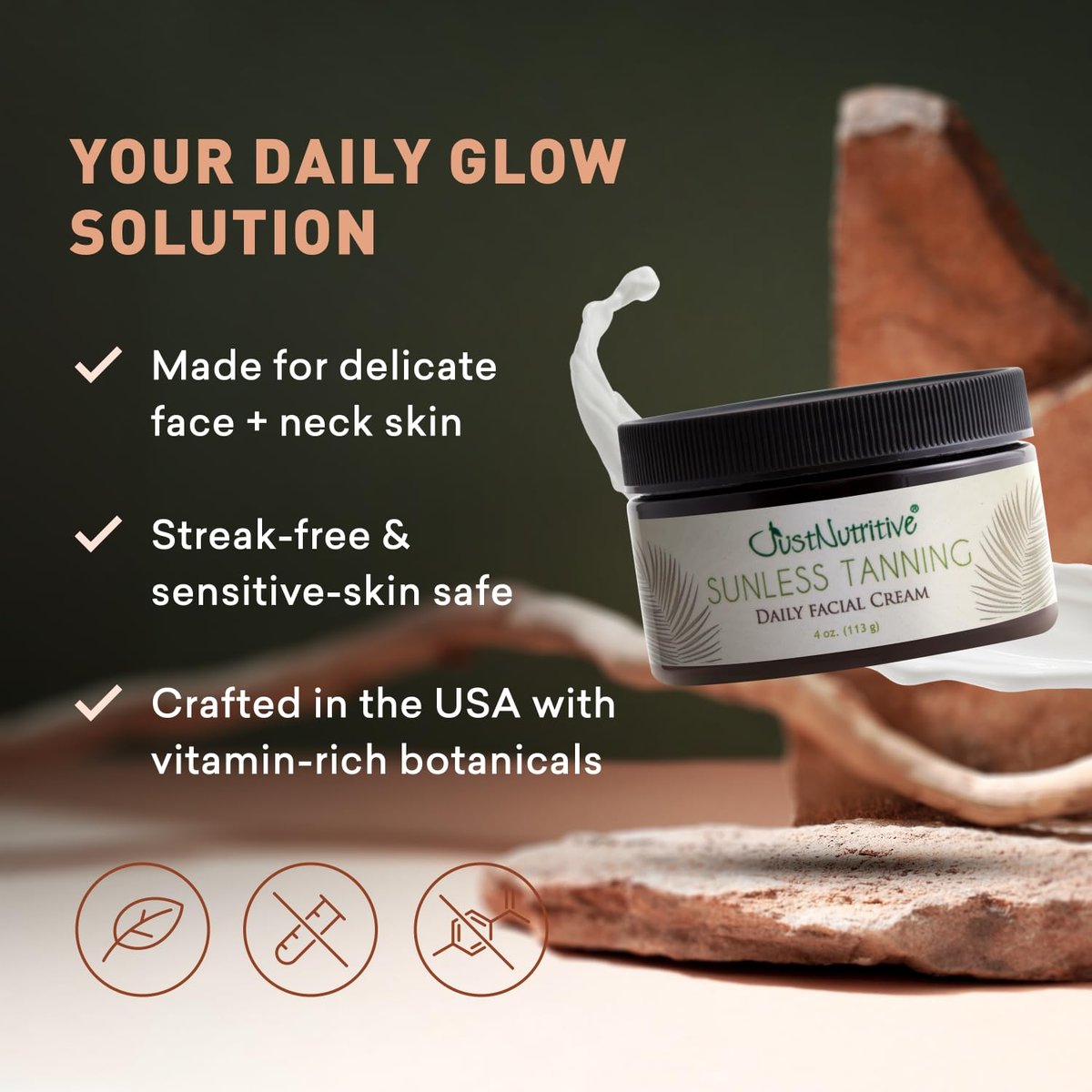 Sunless Tanning Daily Facial Cream | Self-Tanner for Face | Natural Glow | Just Nutritive (4 oz) Avelisse