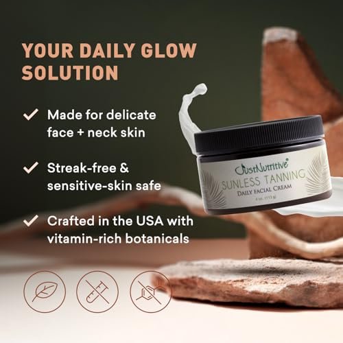 Sunless Tanning Daily Facial Cream | Self-Tanner for Face | Natural Glow | Just Nutritive (4 oz) Avelisse