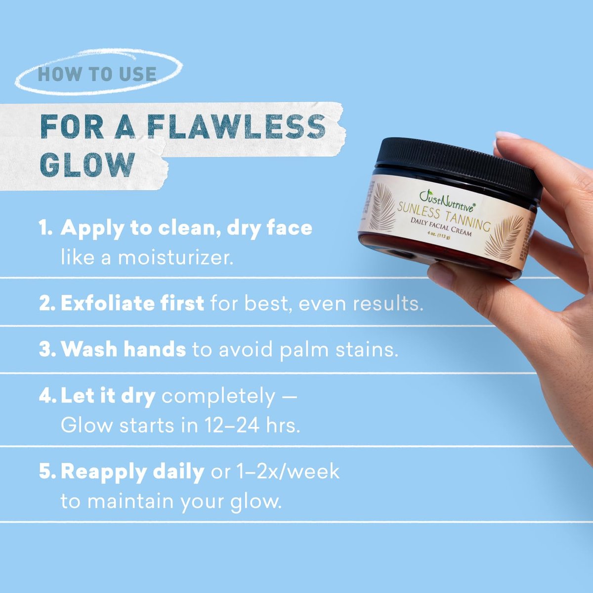 Sunless Tanning Daily Facial Cream | Self-Tanner for Face | Natural Glow | Just Nutritive (4 oz) Avelisse