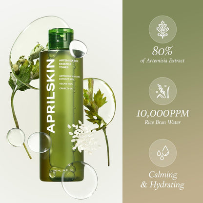 APRILSKIN Artemisia Korean Rice Toner – 100% Korean Mugwort Hydration Boost Facial Toner, Vegan, Cruelty Free, Low pH, No Sulfates or Artificial Fragrance, 6.76 oz Avelisse