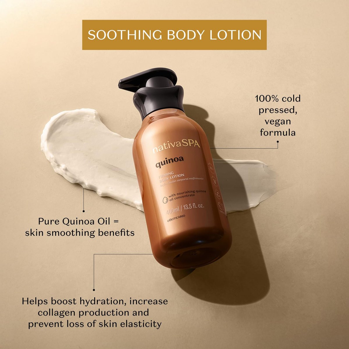 Nativa SPA by O Boticario Quinoa Hydrating Body Lotion - Fragranced Skin Moisturizer with Purified Quinoa Drops, 13.5 oz Avelisse