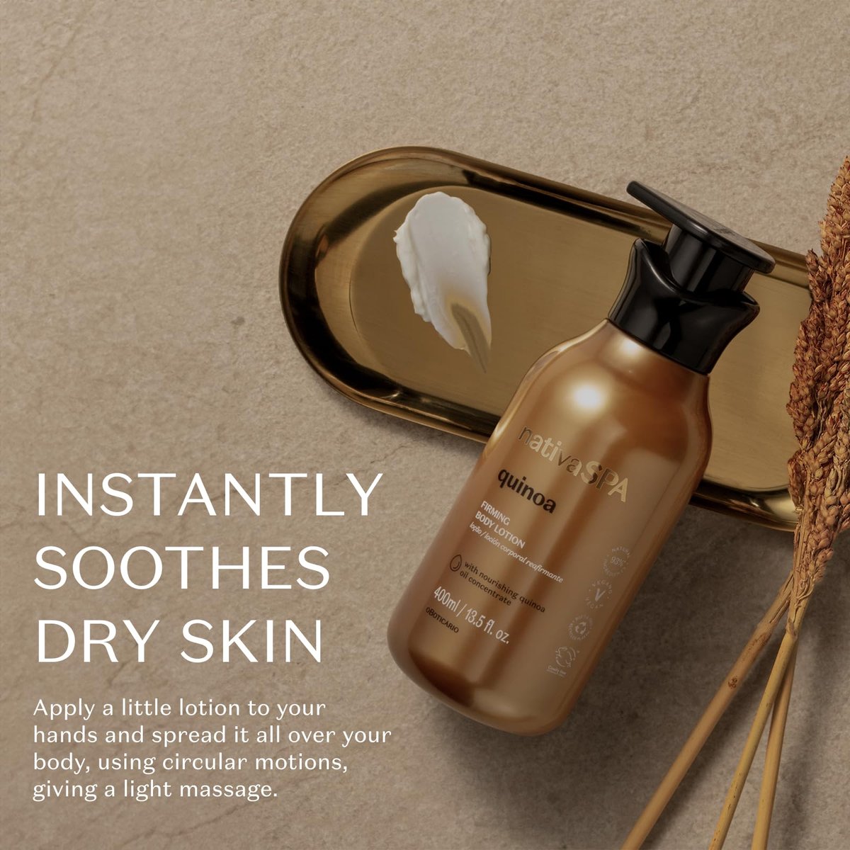 Nativa SPA by O Boticario Quinoa Hydrating Body Lotion - Fragranced Skin Moisturizer with Purified Quinoa Drops, 13.5 oz Avelisse