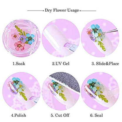 CHANGAR 3D Real Dried Flower Nail Art Stickers - 2 Box Set for Nail & Resin Craft DIY