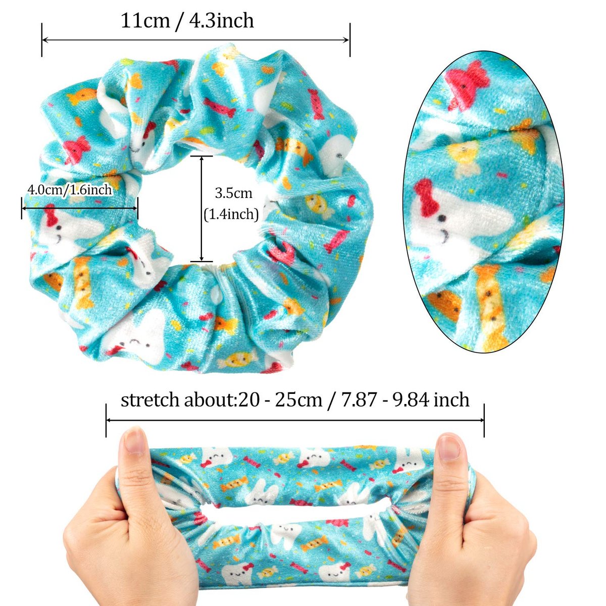 BBTO 6 Pcs Velvet Tooth Pattern Hair Scrunchies - Cute Dental Assistant Gifts for Women & Girls Avelisse