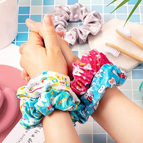 BBTO 6 Pcs Velvet Tooth Pattern Hair Scrunchies - Cute Dental Assistant Gifts for Women & Girls Avelisse