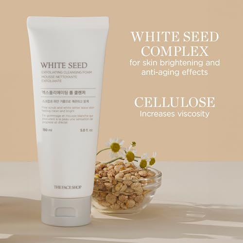 The Face Shop White Seed Exfoliating Cleansing Foam – Brightening Face Wash for Deep Clean & Dead Skin Removal, 5.07 Fl Oz Avelisse