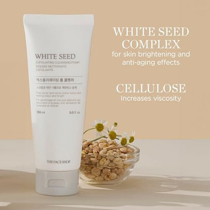 The Face Shop White Seed Exfoliating Cleansing Foam – Brightening Face Wash for Deep Clean & Dead Skin Removal, 5.07 Fl Oz Avelisse