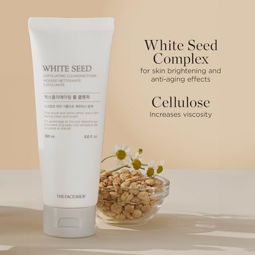 The Face Shop White Seed Exfoliating Cleansing Foam – Brightening Face Wash for Deep Clean & Dead Skin Removal, 5.07 Fl Oz Avelisse