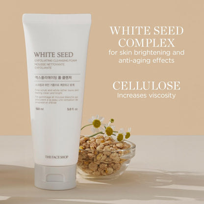 The Face Shop White Seed Exfoliating Cleansing Foam – Brightening Face Wash for Deep Clean & Dead Skin Removal, 5.07 Fl Oz Avelisse