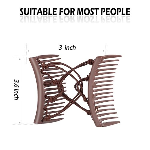 4 Pieces Adjustable Elastic No Crease Double Comb Hair Pins for Women's Curly Thick Wavy Hair Ponytail - Black, Coffee - görsel 5