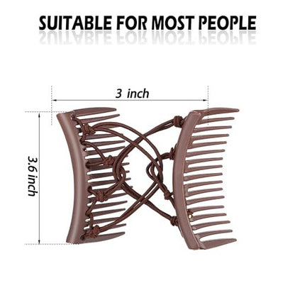 4 Pieces Adjustable Elastic No Crease Double Comb Hair Pins for Women's Curly Thick Wavy Hair Ponytail - Black, Coffee