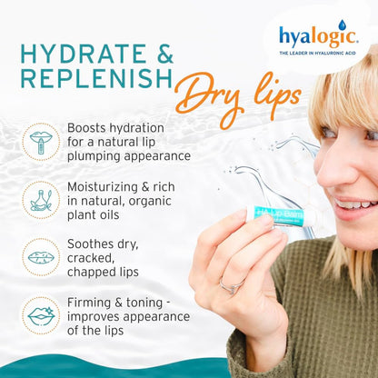 Hyalogic HA Lip Balm - Hyaluronic Acid & Organic Coconut Oil - Soothes Dry, Chapped Lips - Plumping, Moisturizing, Nourishing - Unflavored, Fragrance & Dye Free - 4.25g (4 Sticks) Avelisse