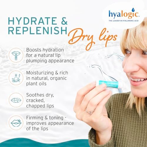 Hyalogic HA Lip Balm - Hyaluronic Acid & Organic Coconut Oil - Soothes Dry, Chapped Lips - Plumping, Moisturizing, Nourishing - Unflavored, Fragrance & Dye Free - 4.25g (4 Sticks) Avelisse