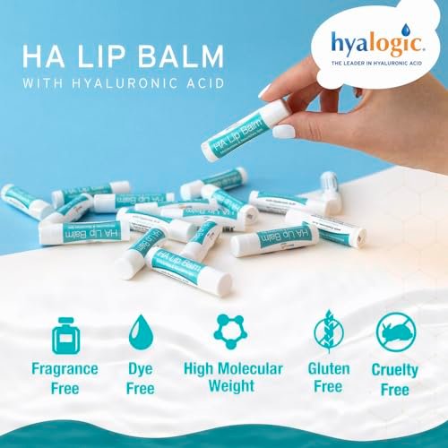 Hyalogic HA Lip Balm - Hyaluronic Acid & Organic Coconut Oil - Soothes Dry, Chapped Lips - Plumping, Moisturizing, Nourishing - Unflavored, Fragrance & Dye Free - 4.25g (4 Sticks) Avelisse