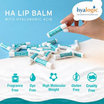 Hyalogic HA Lip Balm - Hyaluronic Acid & Organic Coconut Oil - Soothes Dry, Chapped Lips - Plumping, Moisturizing, Nourishing - Unflavored, Fragrance & Dye Free - 4.25g (4 Sticks) Avelisse