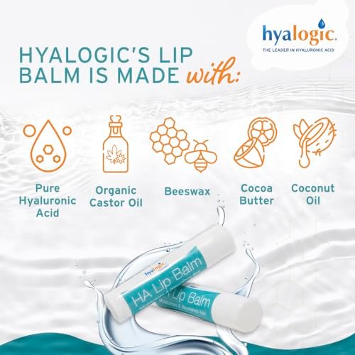 Hyalogic HA Lip Balm - Hyaluronic Acid & Organic Coconut Oil - Soothes Dry, Chapped Lips - Plumping, Moisturizing, Nourishing - Unflavored, Fragrance & Dye Free - 4.25g (4 Sticks) Avelisse