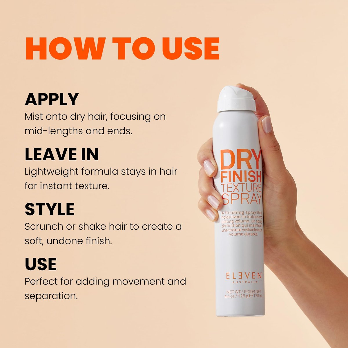 ELEVEN AUSTRALIA Dry Finish Texture Spray - Volumizing Finishing Spray for Women, Matte Finish for All Hair Types, Lightweight, Non-Greasy Formula - 5 oz Avelisse