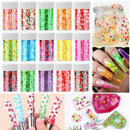 Acejoz 12000 Pcs 15 Styles Assorted Fimo Slices for DIY Slime, Nail Art, Lip Gloss & Cellphone Decorations