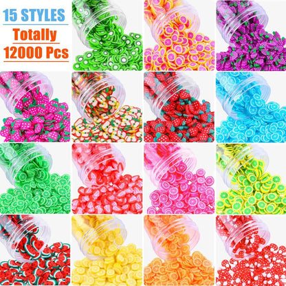 Acejoz 12000 Pcs 15 Styles Assorted Fimo Slices for DIY Slime, Nail Art, Lip Gloss & Cellphone Decorations
