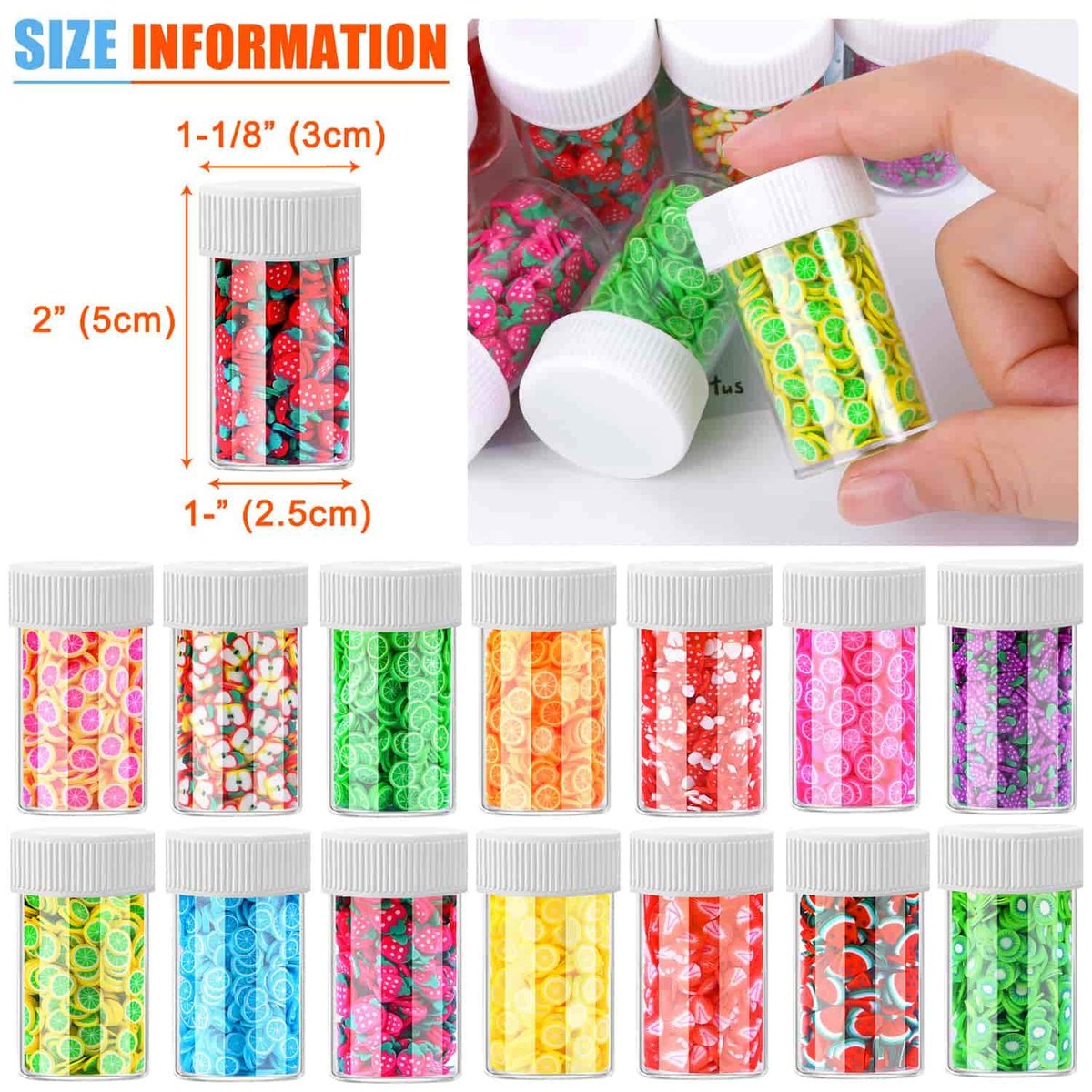 Acejoz 12000 Pcs 15 Styles Assorted Fimo Slices for DIY Slime, Nail Art, Lip Gloss & Cellphone Decorations - görsel 13