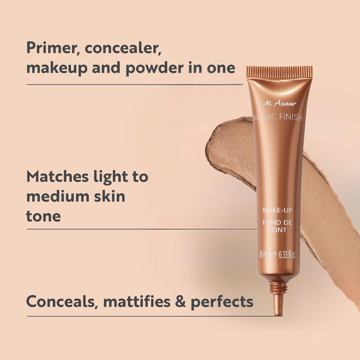 M. Asam Magic Finish Make-up Mousse - 4in1 Primer, Foundation, Concealer & Powder - Buildable Coverage, Adapts to Light Skin Tones, 0.33 Fl Oz - görsel 3