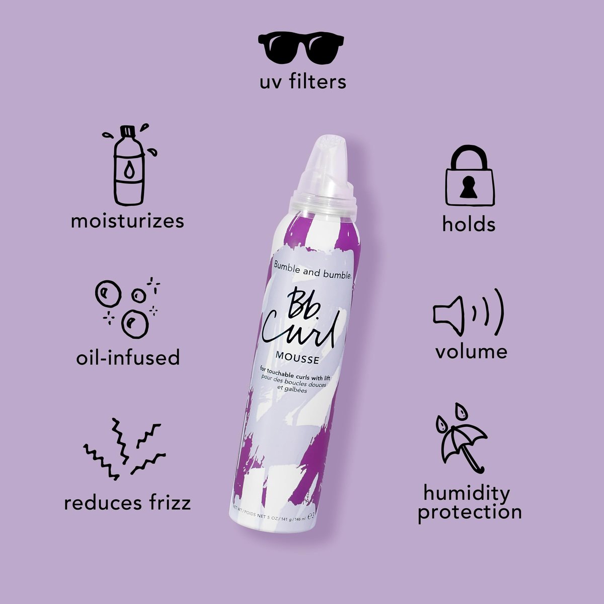 Bumble and bumble. Curl Hair Mousse - Anti-Frizz Volumizing Mousse for Touchable Curls and Waves, with Jojoba, Avocado & Coconut Oil, 5 oz Avelisse