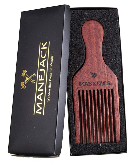 MANEJACK Wooden Beard Pick for Men - Natural Wood Comb for Afro Hair Lift & Styling