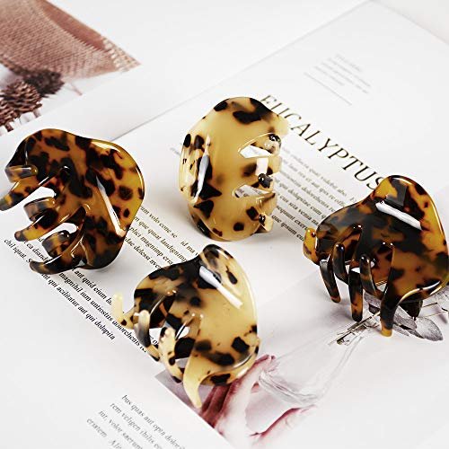 4 Pack 2.1 Inch Hair Claw Clips Tortoise Shell Cellulose Acetate Resin Hair Barrettes Medium French Design Hair Jaw Leopard Print Fashion Hair Styling Accessories for Women Girls - görsel 4