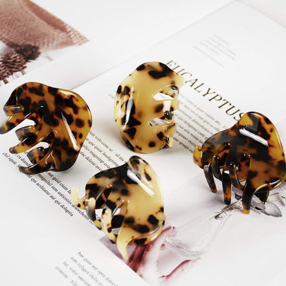 4 Pack 2.1 Inch Hair Claw Clips Tortoise Shell Cellulose Acetate Resin Hair Barrettes Medium French Design Hair Jaw Leopard Print Fashion Hair Styling Accessories for Women Girls