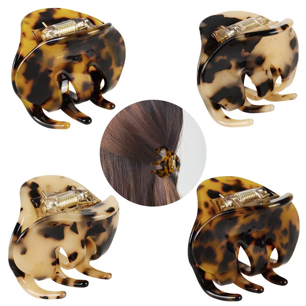 4 Pack 2.1 Inch Hair Claw Clips Tortoise Shell Cellulose Acetate Resin Hair Barrettes Medium French Design Hair Jaw Leopard Print Fashion Hair Styling Accessories for Women Girls - görsel 1