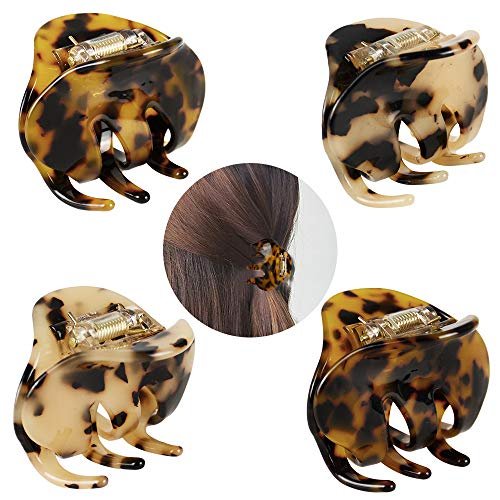 4 Pack 2.1 Inch Hair Claw Clips Tortoise Shell Cellulose Acetate Resin Hair Barrettes Medium French Design Hair Jaw Leopard Print Fashion Hair Styling Accessories for Women Girls - görsel 2