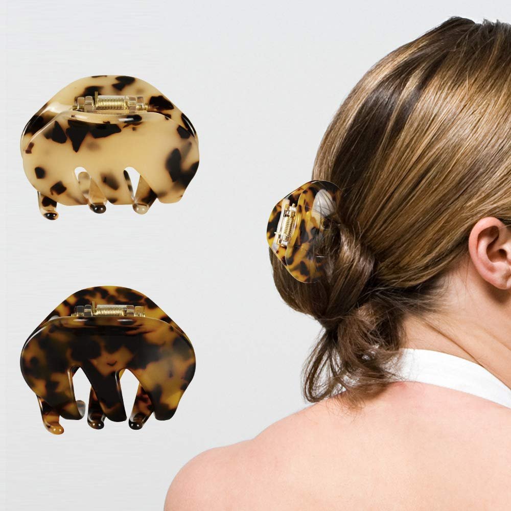 4 Pack 2.1 Inch Hair Claw Clips Tortoise Shell Cellulose Acetate Resin Hair Barrettes Medium French Design Hair Jaw Leopard Print Fashion Hair Styling Accessories for Women Girls - görsel 9