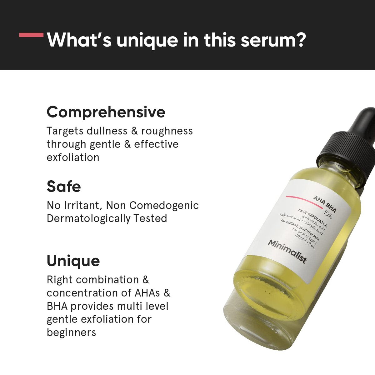 Minimalist Daily Exfoliator AHA BHA 10% Face Serum – Gentle Exfoliation for Beginners, Radiant & Youthful Skin, 1 Fl Oz Avelisse