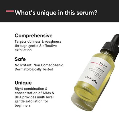 Minimalist Daily Exfoliator AHA BHA 10% Face Serum – Gentle Exfoliation for Beginners, Radiant & Youthful Skin, 1 Fl Oz Avelisse