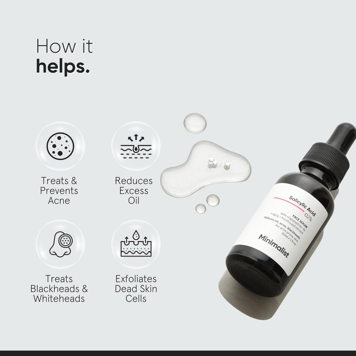 Minimalist Salicylic Acid 2% Serum for Acne, Blackheads & Open Pores – BHA Liquid Exfoliant for Oily & Acne-Prone Skin, 1 Fl Oz/30ml - görsel 5