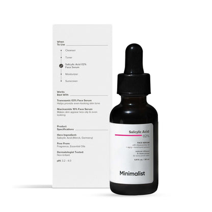 Minimalist Salicylic Acid 2% Serum for Acne, Blackheads & Open Pores – BHA Liquid Exfoliant for Oily & Acne-Prone Skin, 1 Fl Oz/30ml
