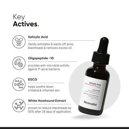 Minimalist Salicylic Acid 2% Serum for Acne, Blackheads & Open Pores – BHA Liquid Exfoliant for Oily & Acne-Prone Skin, 1 Fl Oz/30ml