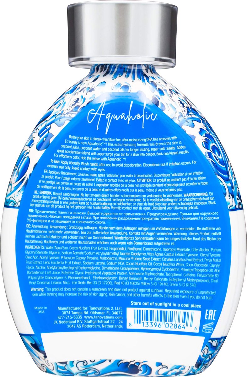 Ed Hardy Tanning Aquaholic - Coconut Surge Natural Bronzer Tanning Lotion, 13.5 oz Avelisse