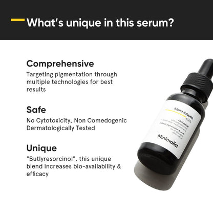 Minimalist Dark Spots Removal Serum with 2% Alpha Arbutin for Hyperpigmentation | Reduces Blemishes, Acne Marks & Tanning with Hyaluronic Acid & Butylresorcinol | For Women & Men | 1 FL OZ/30 ml