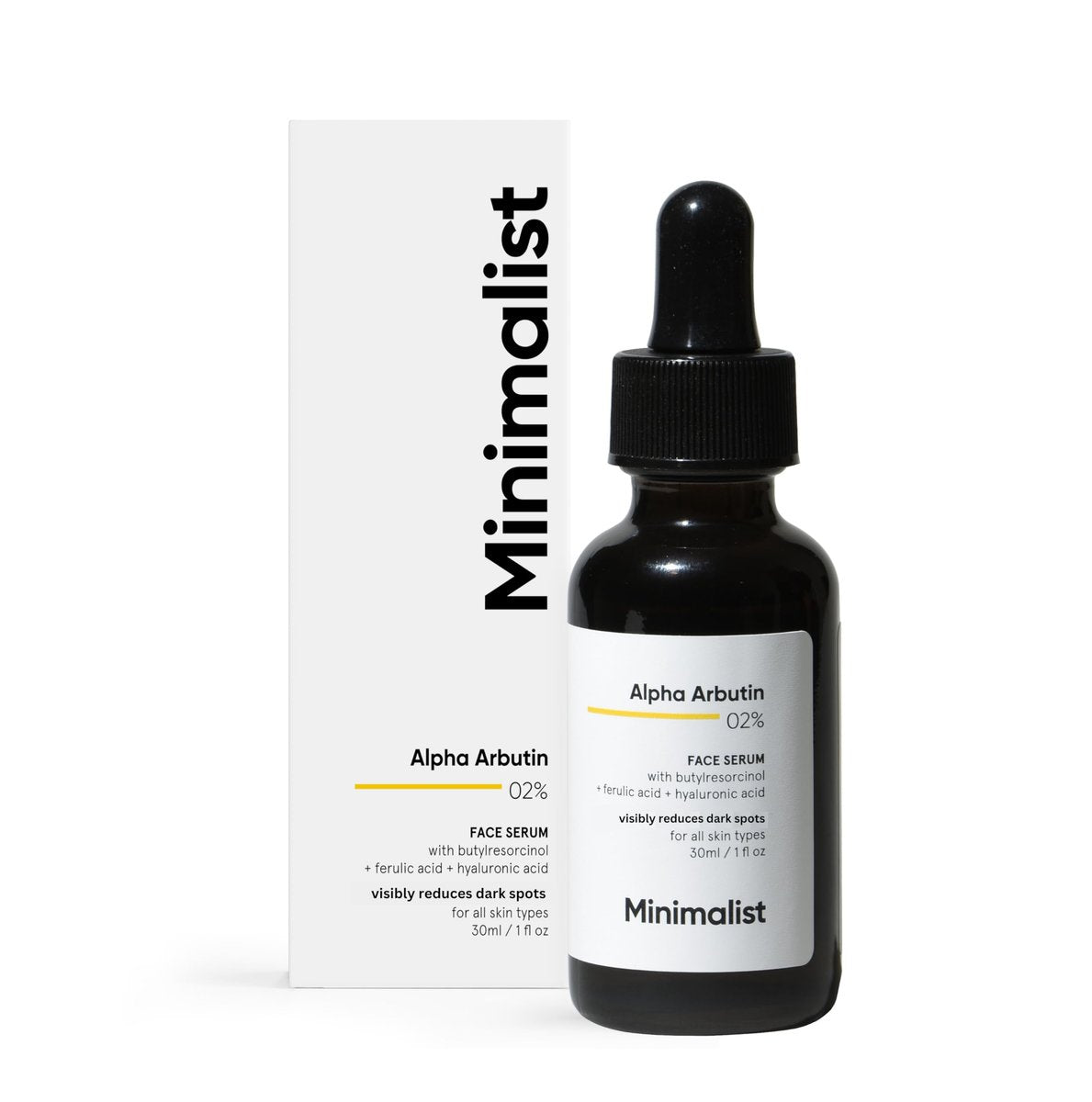 Minimalist Dark Spots Removal Serum with 2% Alpha Arbutin for Hyperpigmentation | Reduces Blemishes, Acne Marks & Tanning with Hyaluronic Acid & Butylresorcinol | For Women & Men | 1 FL OZ/30 ml - görsel 1