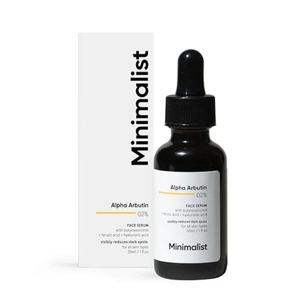 Minimalist Dark Spots Removal Serum with 2% Alpha Arbutin for Hyperpigmentation | Reduces Blemishes, Acne Marks & Tanning with Hyaluronic Acid & Butylresorcinol | For Women & Men | 1 FL OZ/30 ml