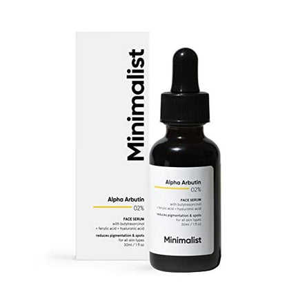 Minimalist Dark Spots Removal Serum with 2% Alpha Arbutin for Hyperpigmentation | Reduces Blemishes, Acne Marks & Tanning with Hyaluronic Acid & Butylresorcinol | For Women & Men | 1 FL OZ/30 ml