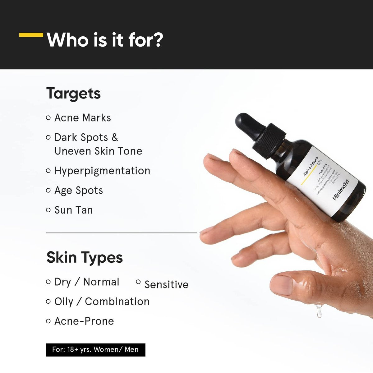 Minimalist Dark Spots Removal Serum with 2% Alpha Arbutin for Hyperpigmentation | Reduces Blemishes, Acne Marks & Tanning with Hyaluronic Acid & Butylresorcinol | For Women & Men | 1 FL OZ/30 ml - görsel 3