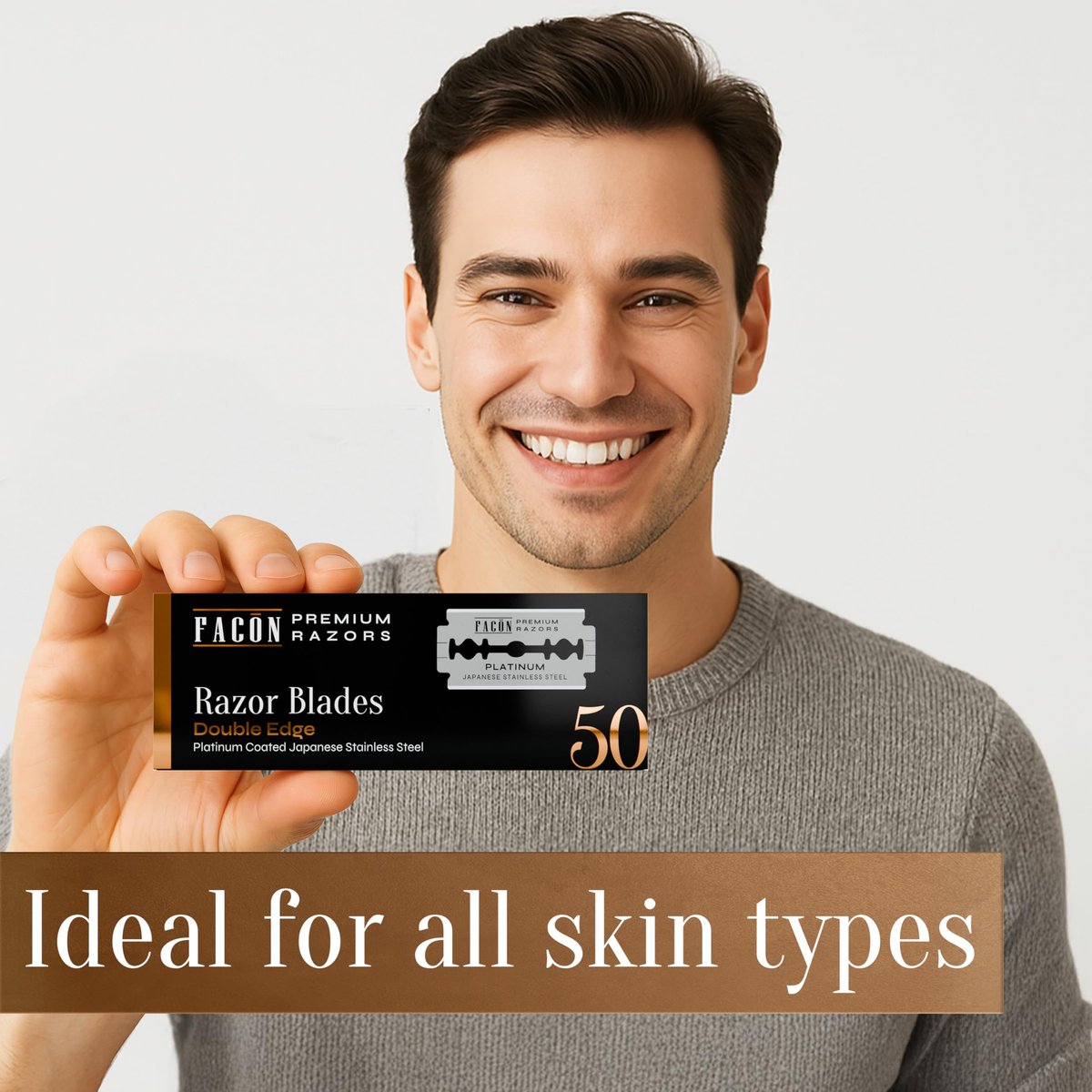 Facón 50 Double Edge Razor Blades - Premium Platinum Japanese Stainless Steel for Safety Razors, Smooth & Precise Shave for Men & Women - görsel 11