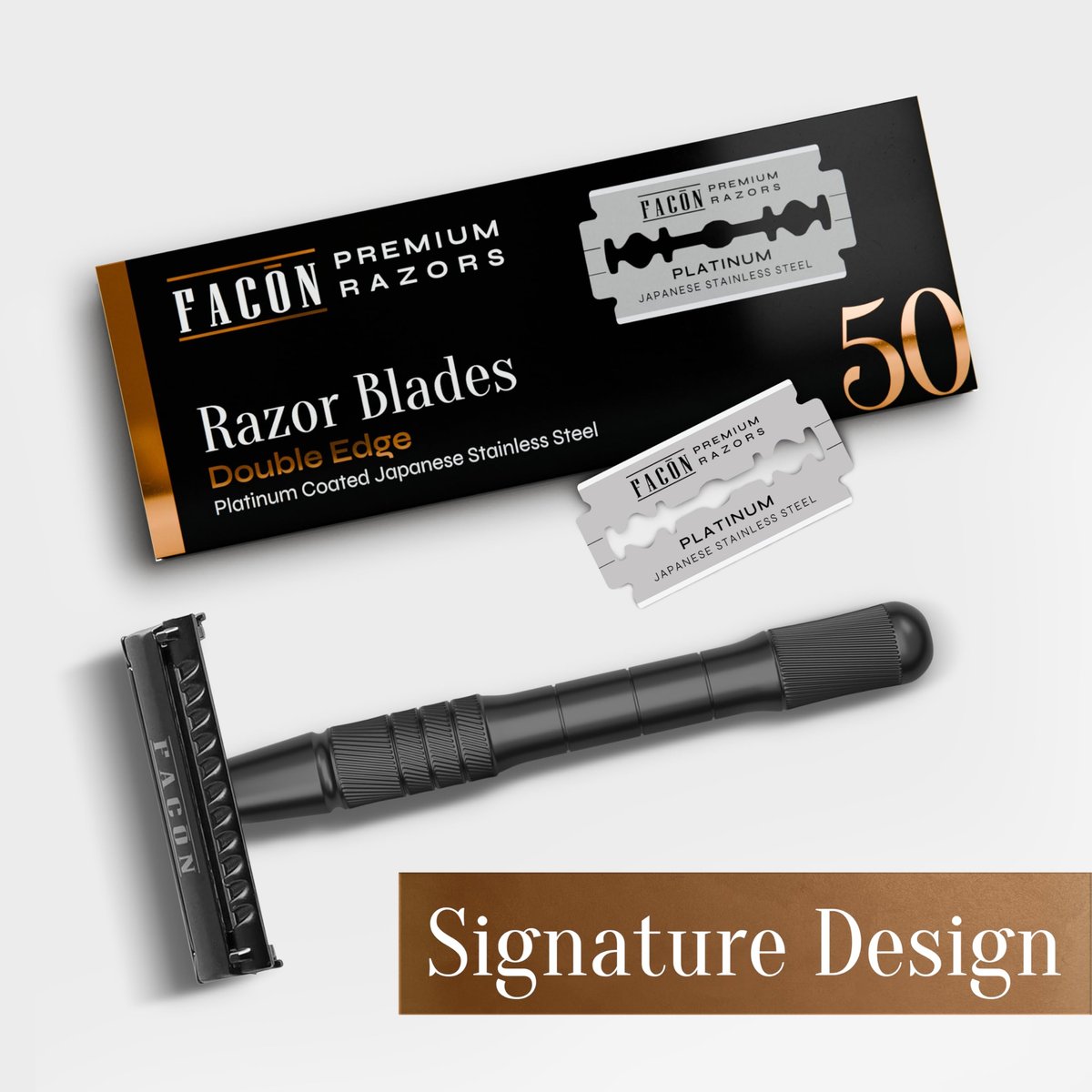 Facón 50 Double Edge Razor Blades - Premium Platinum Japanese Stainless Steel for Safety Razors, Smooth & Precise Shave for Men & Women - görsel 15