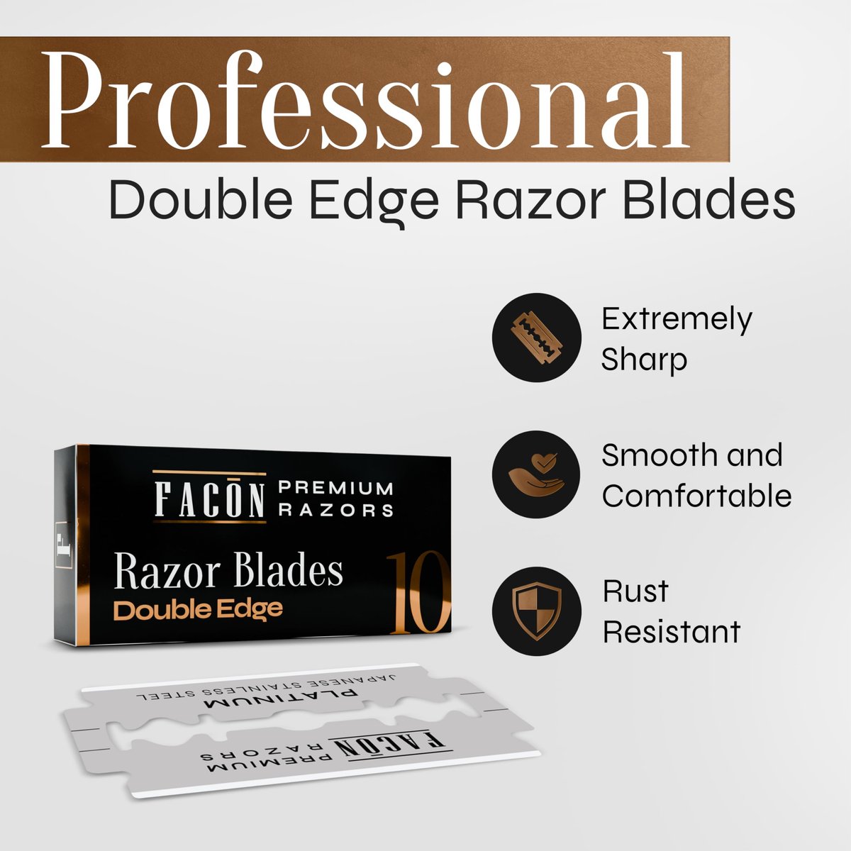 Facón 50 Double Edge Razor Blades - Premium Platinum Japanese Stainless Steel for Safety Razors, Smooth & Precise Shave for Men & Women - görsel 3