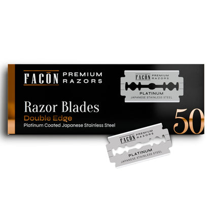 Facón 50 Double Edge Razor Blades - Premium Platinum Japanese Stainless Steel for Safety Razors, Smooth & Precise Shave for Men & Women